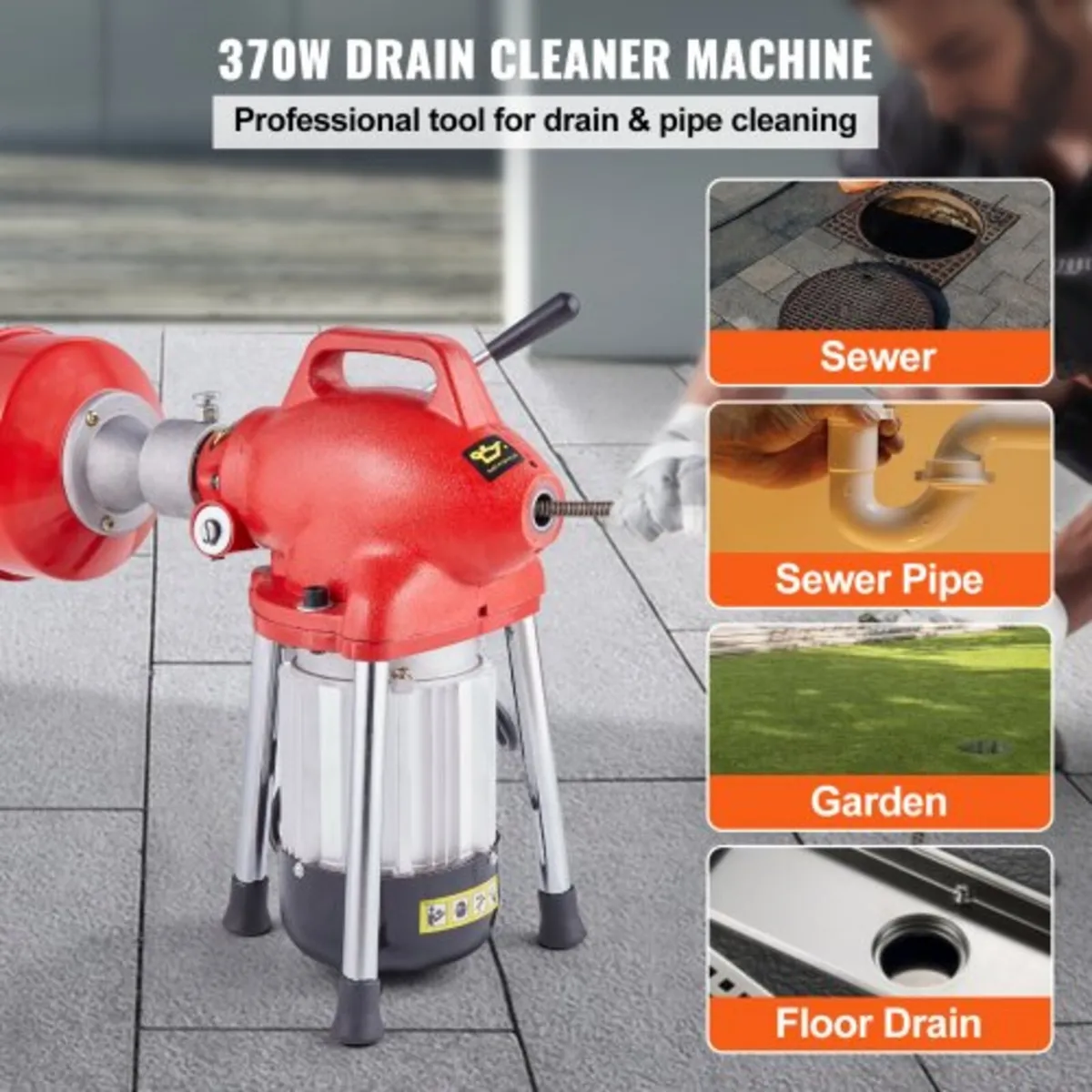 Drain Cleaner Machine 120FT x 5/8 Inch, 370W Elect - Image 2