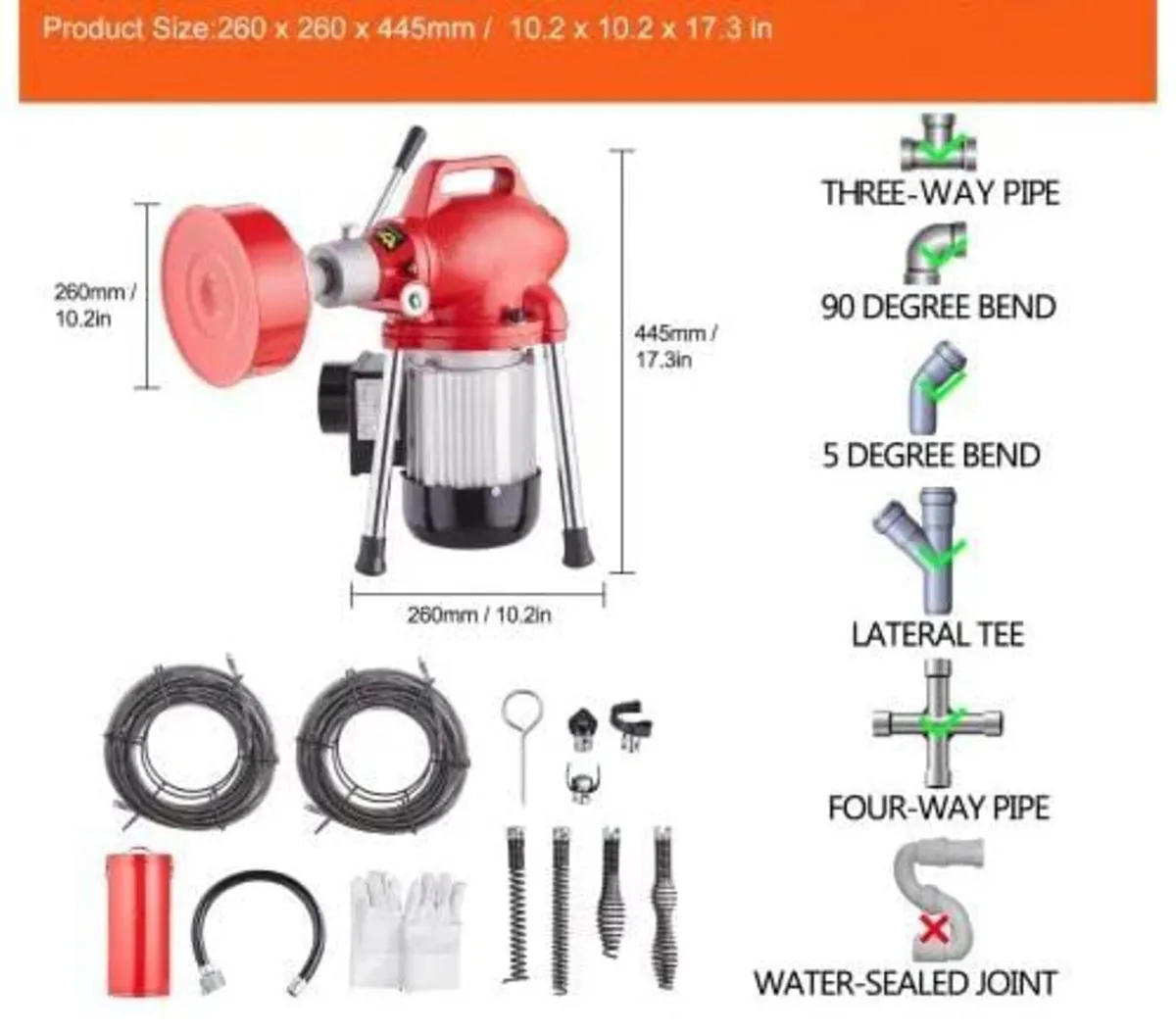 Drain Cleaner Machine 120FT x 5/8 Inch, 370W Elect - Image 4