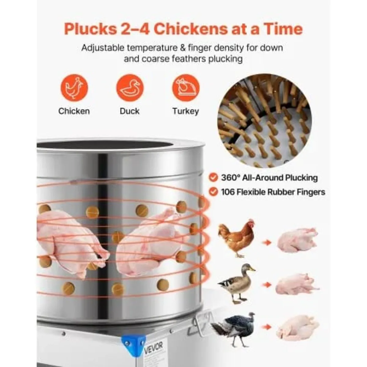 Chicken Plucker Machine, 19.7 in Drum, 2HP & 275RP - Image 4