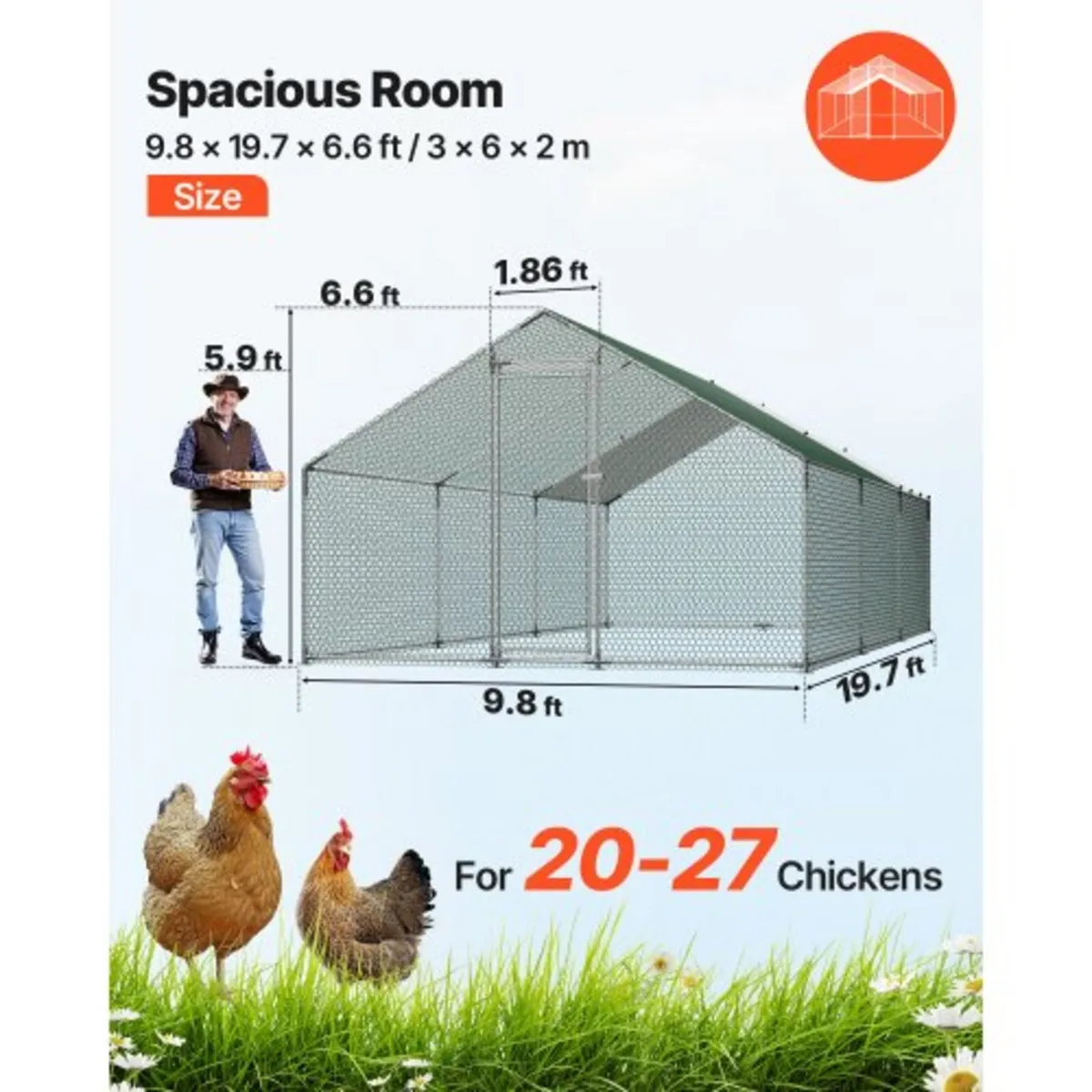 Metal Chicken Coop, 9.8x19.6x6.5 ft Large Walk-in - Image 3