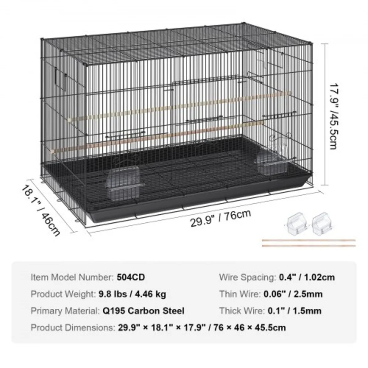 30 inch Bird Cage, Metal Large Parakeet Cages for - Image 4