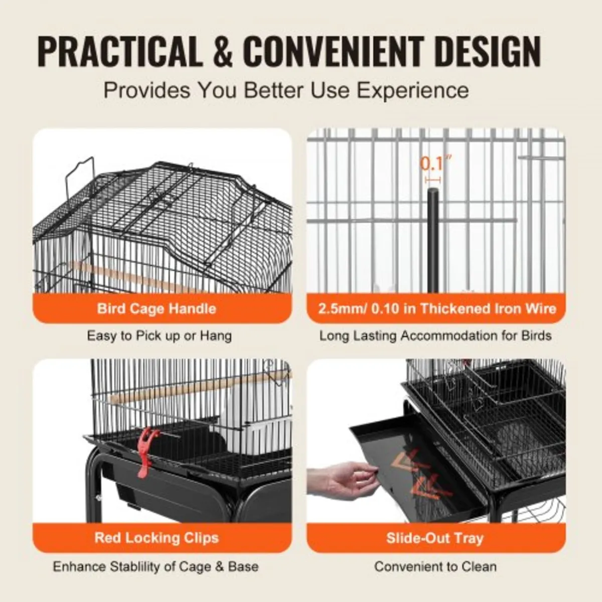 Large Bird Cage, 62 in, Open Top Parakeet Cage wit - Image 3