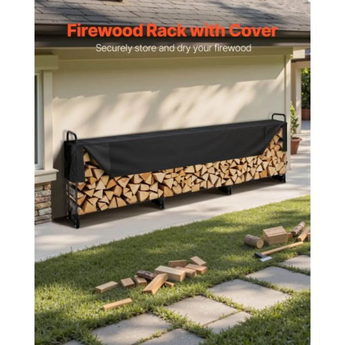 3.9m Outdoor Firewood Rack with Cover, 386 cm x 36 - Image 4