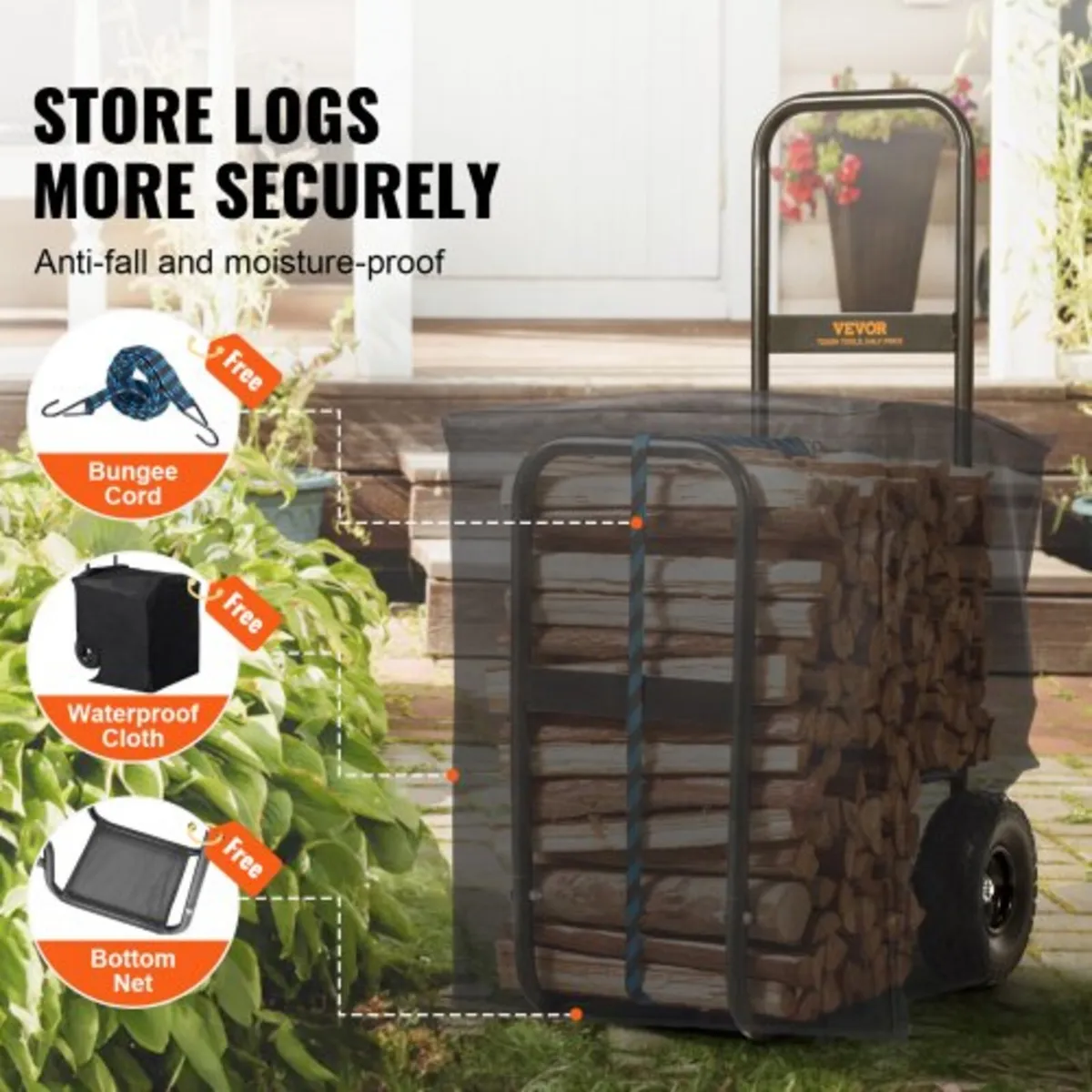 Firewood Log Cart, 113.4 kg Capacity, Outdoor and - Image 4