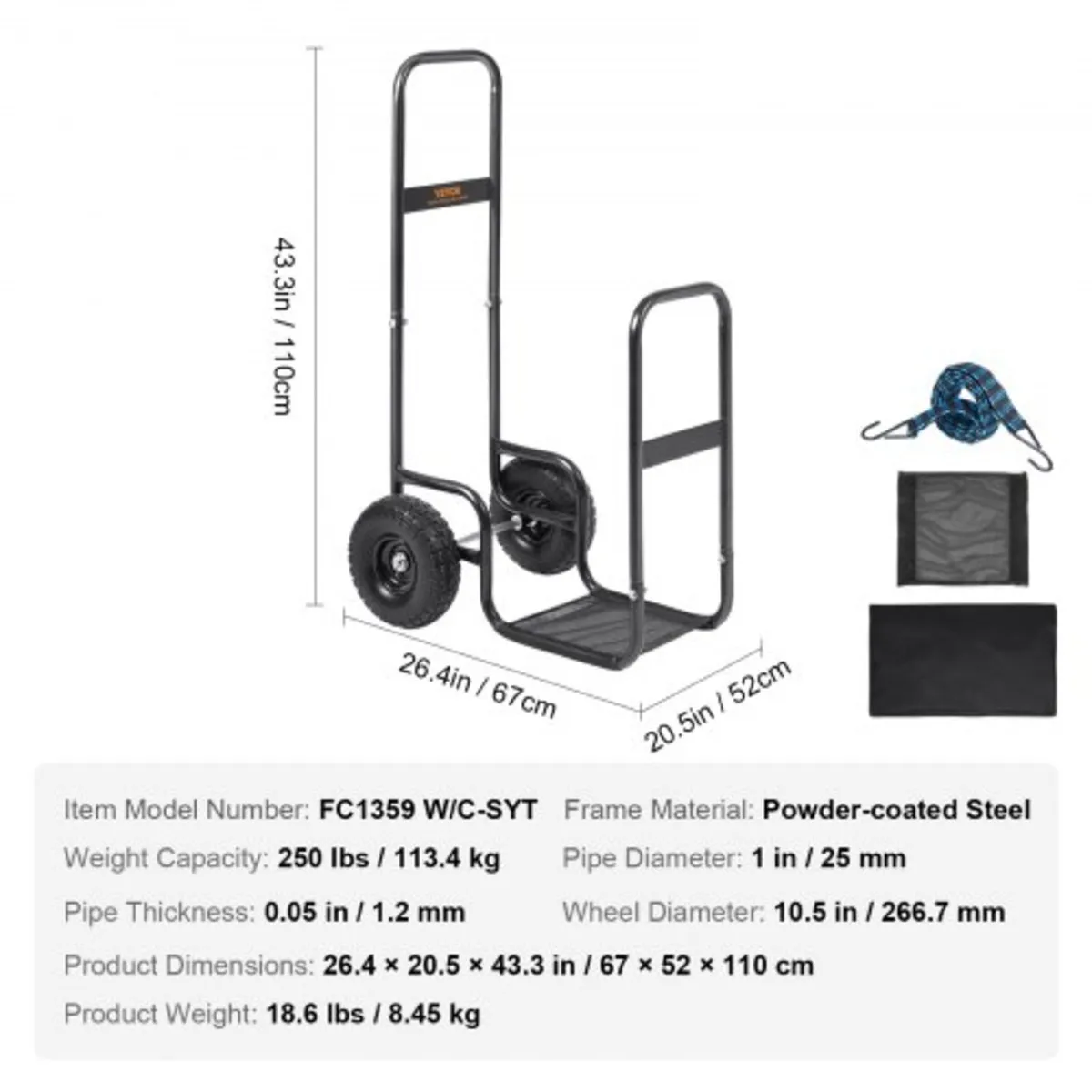 Firewood Log Cart, 113.4 kg Capacity, Outdoor and - Image 2