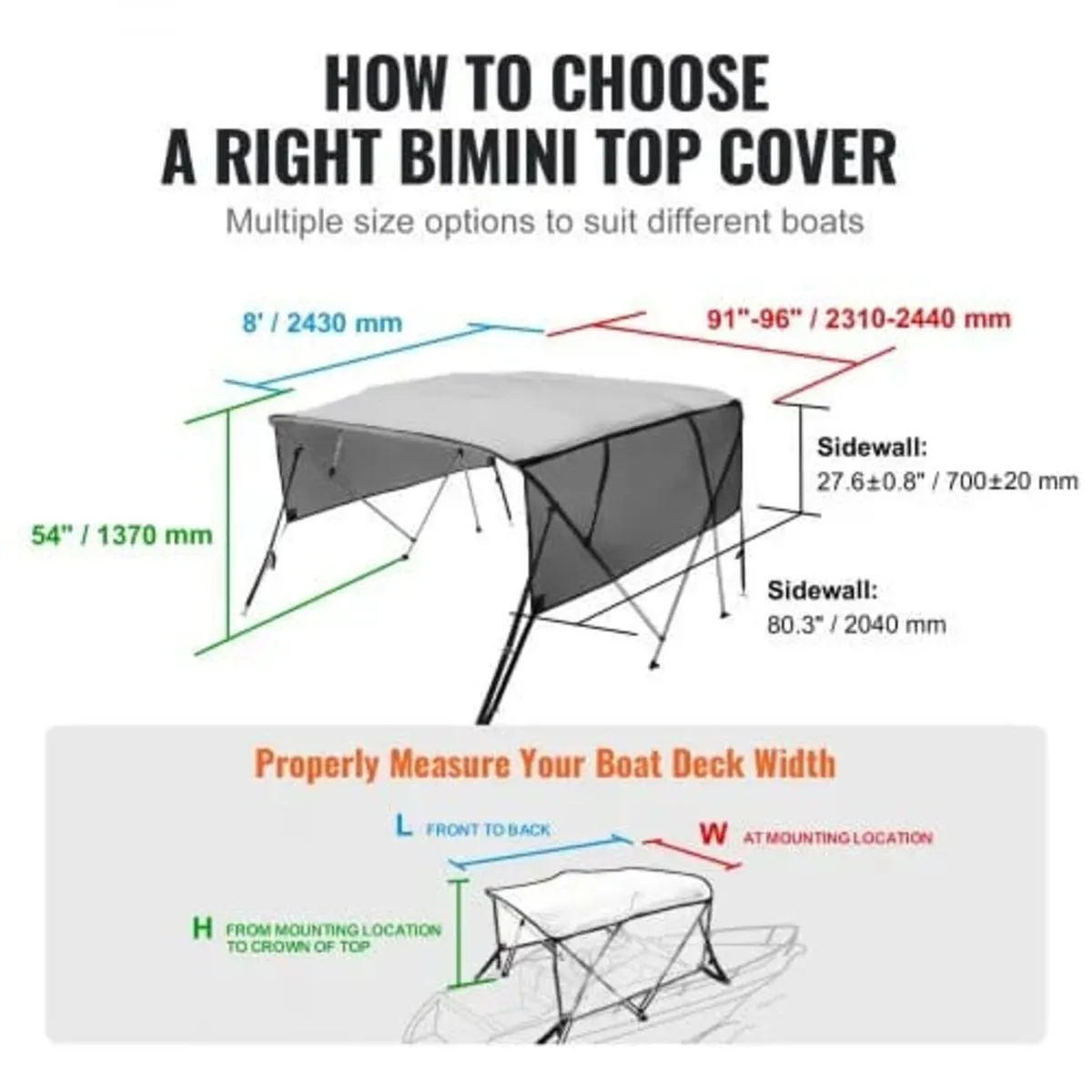4 Bow Bimini Top Boat Cover, Detachable Mesh Sidew - Image 2