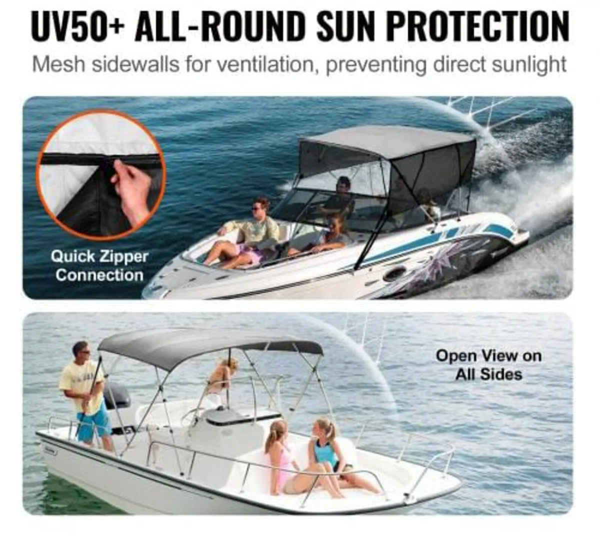 4 Bow Bimini Top Boat Cover, Detachable Mesh Sidew - Image 4