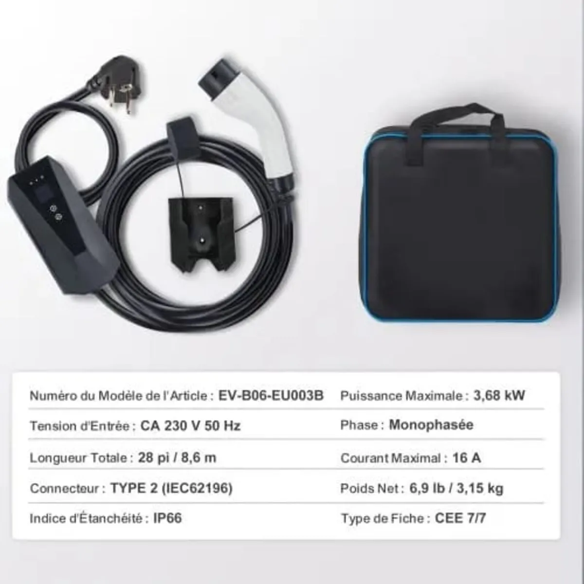 Portable EV Charger Type 2, 16A 3.7 kW, Electric V - Image 2