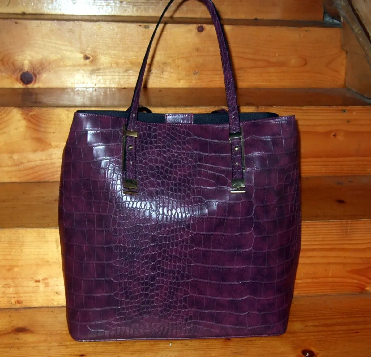 Large Vintage M&S Crocodile-Embossed Tote Bag - Image 4