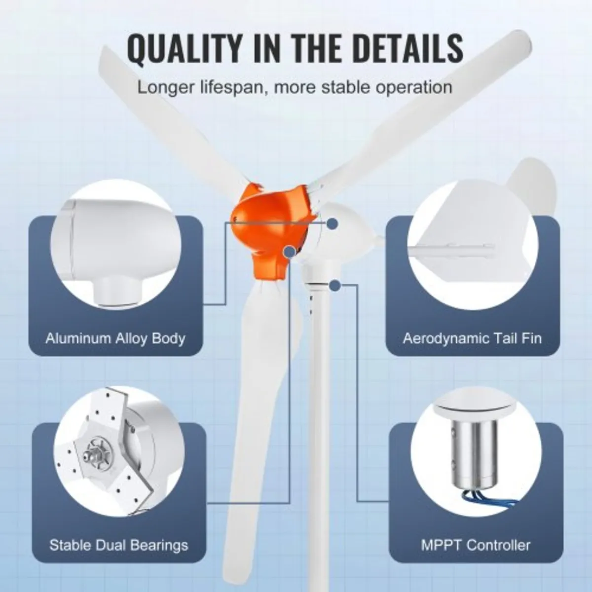 800W Wind Turbine Generator, 12V Wind Turbine Kit, - Image 4