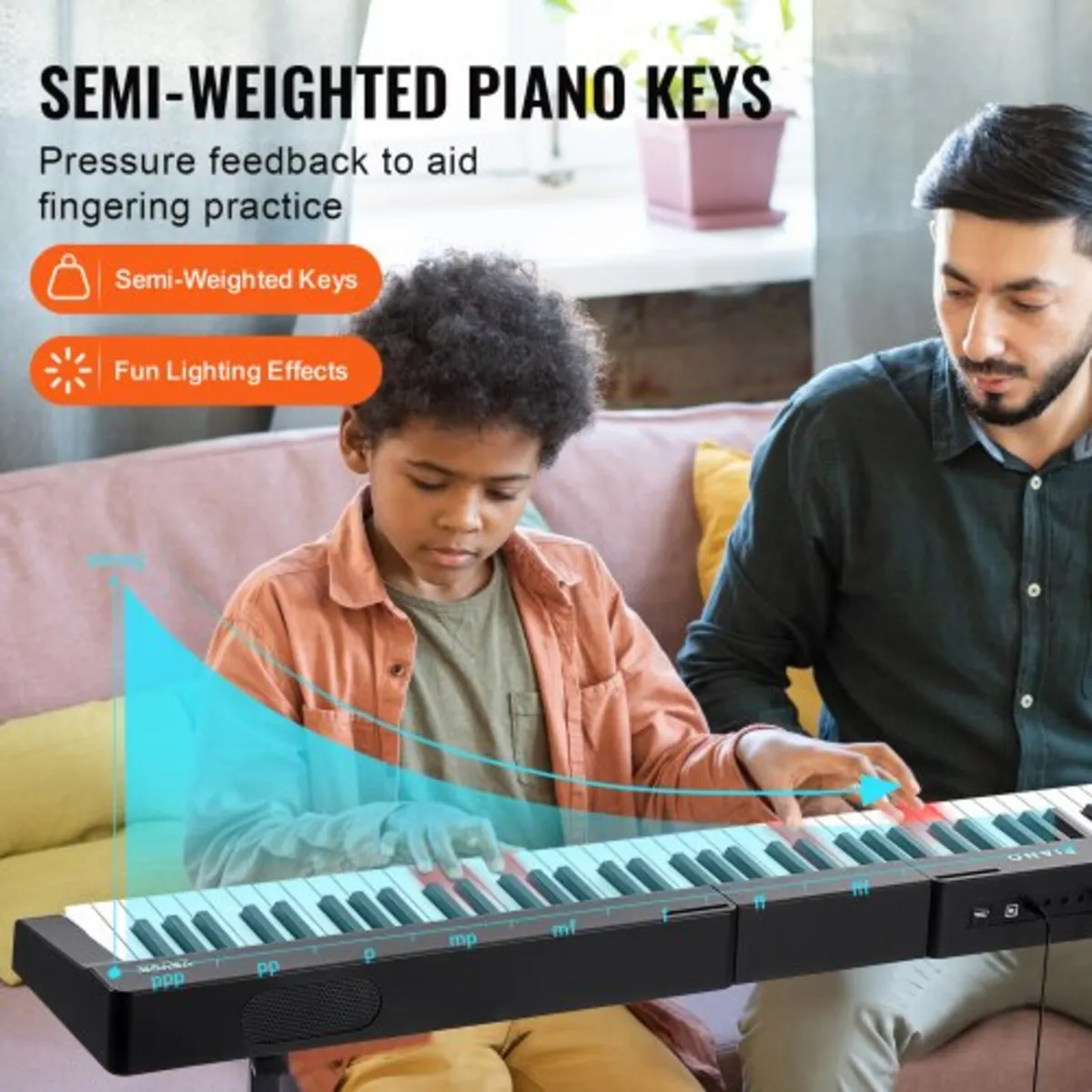 88 Key Digital Piano Keyboard, Semi Weighted Keys, - Image 3