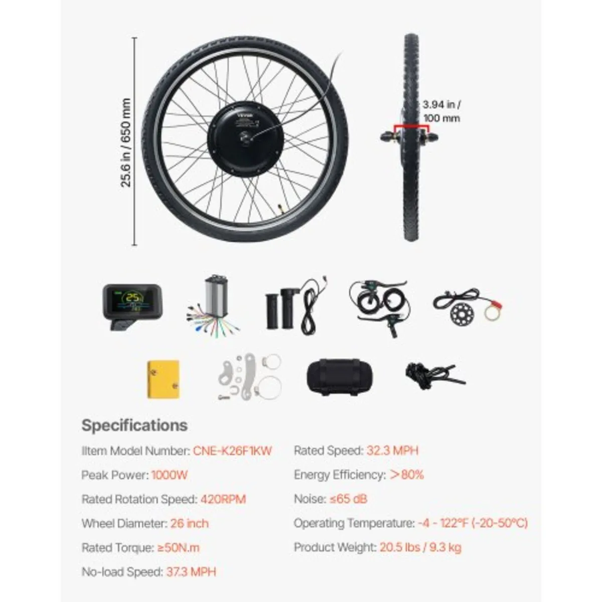 1000W Electric Bike Conversion Kit, 48V 420rpm 26" - Image 2