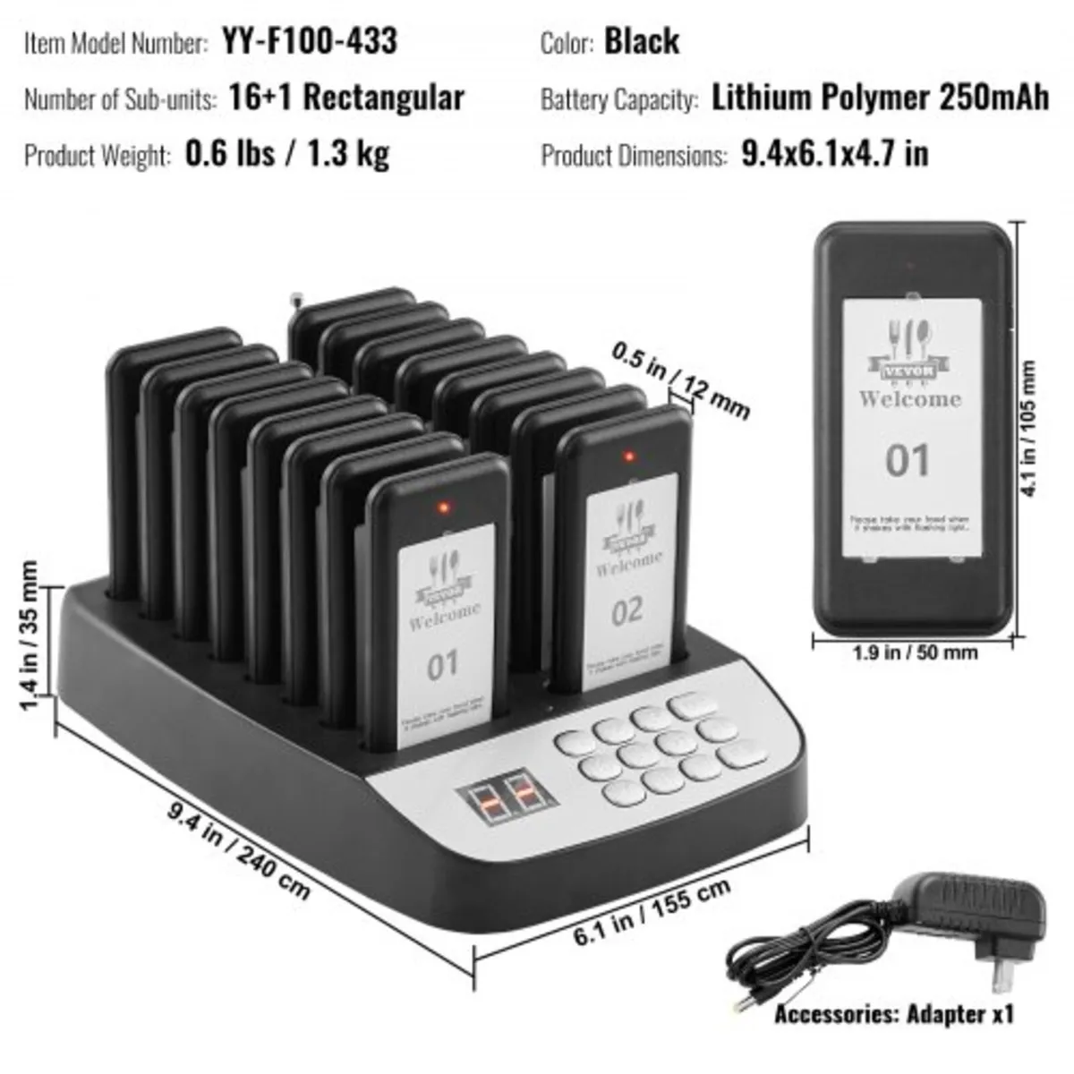 Restaurant Pager System, Wireless 500m Long Range - Image 2