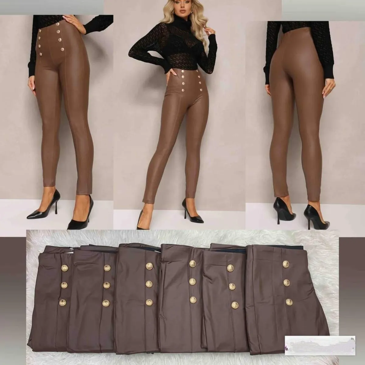 High Waist PU Leggings buttons - Image 2