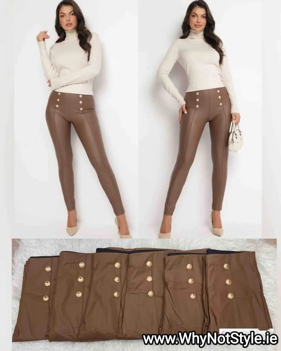 High Waist PU Leggings buttons - Image 4