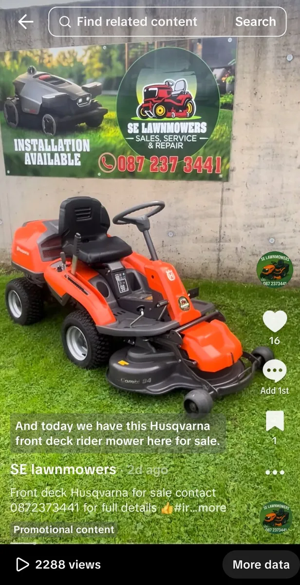 Husquvana front deck lawnmower for sale - Image 1