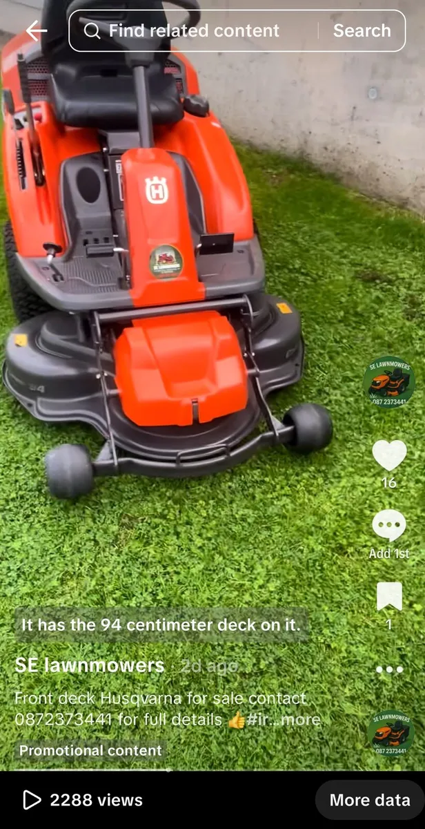 Husquvana front deck lawnmower for sale - Image 2
