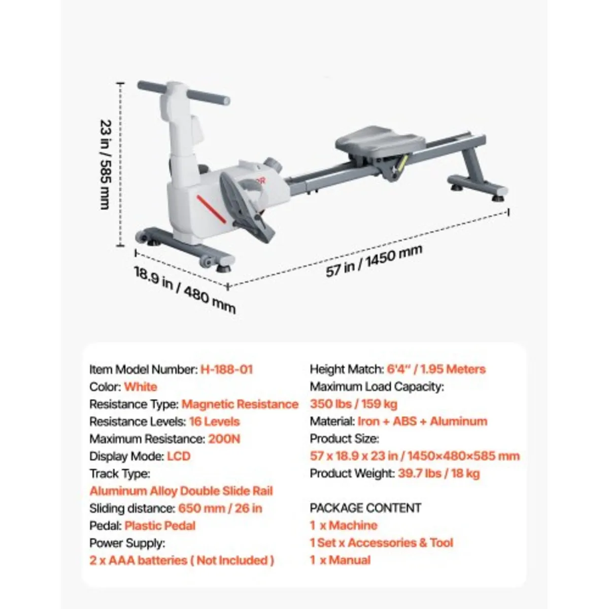 Rowing Machine,16-Level Quiet Resistance Adjustabl - Image 2