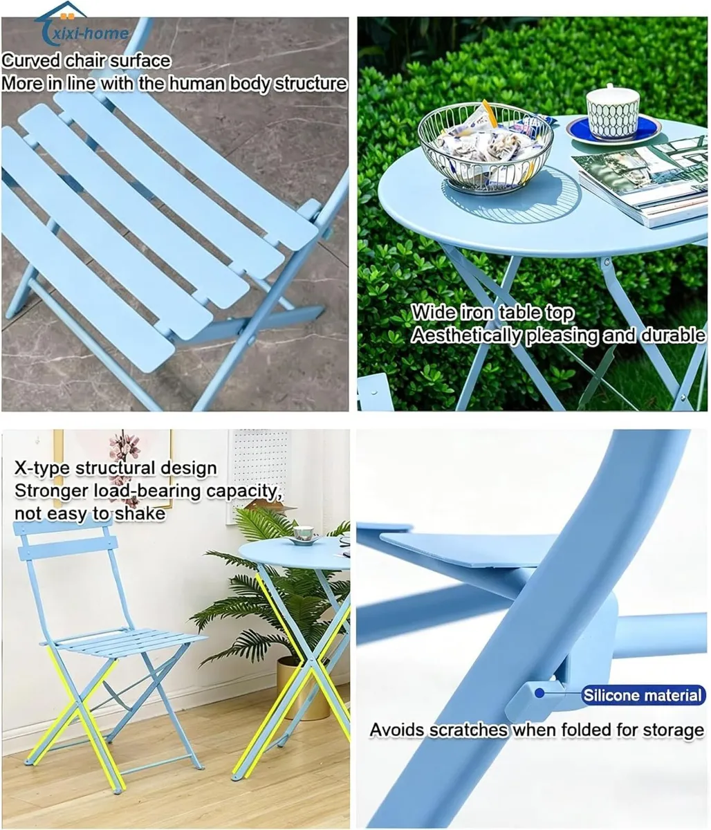 Folding Bistro Set Table Chairs (3 Piece) - Image 4