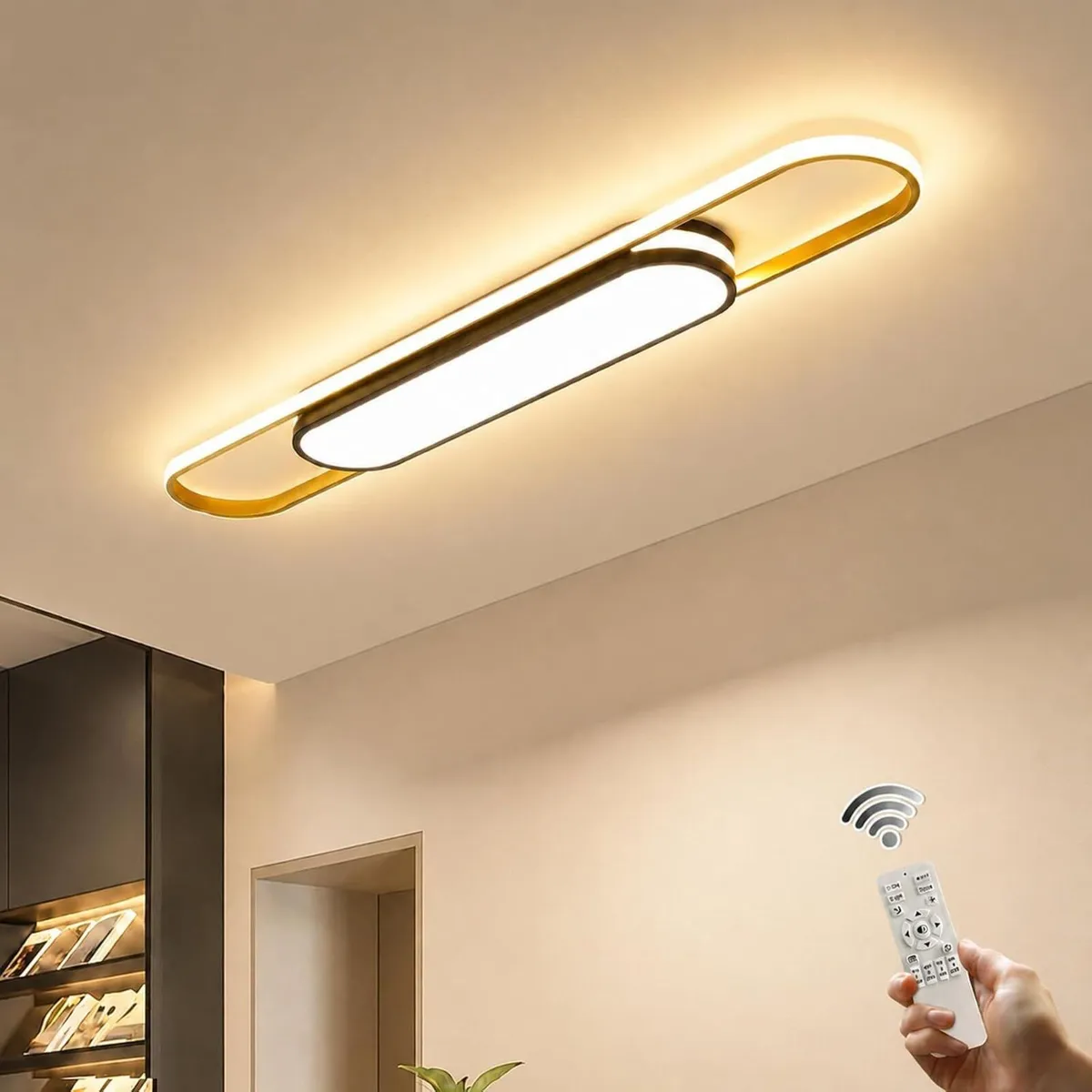 LED Ceiling Light 110CM Dimmable Oval Linear Flush - Image 1