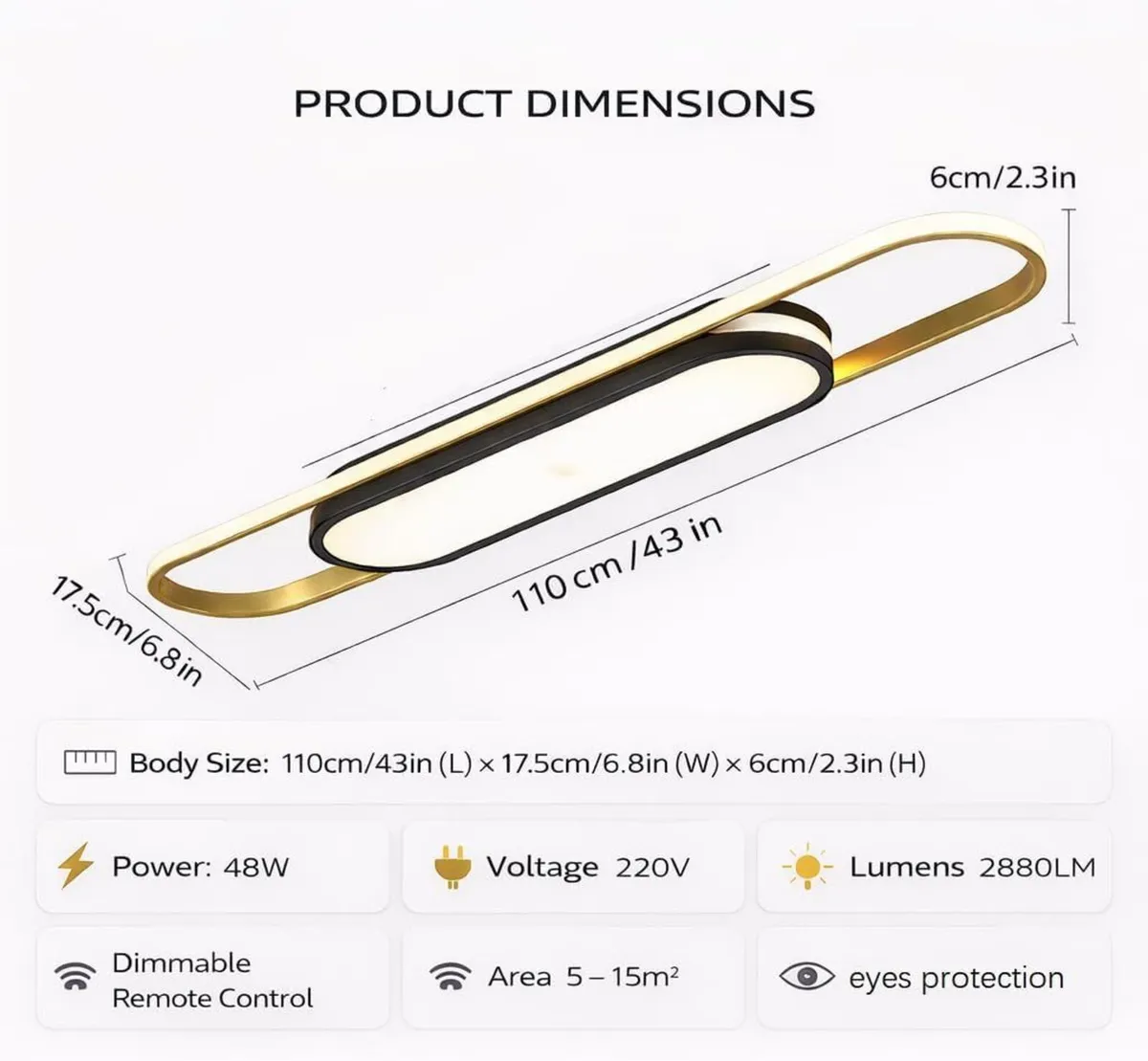 LED Ceiling Light 110CM Dimmable Oval Linear Flush - Image 3