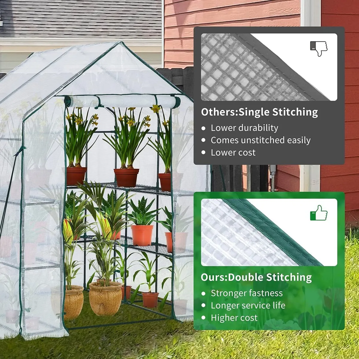 Walk in Greenhouse with 10 Shelves Reinforced Pe - Image 3