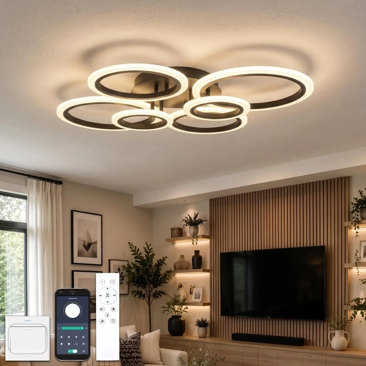 Chandeliers Ceiling Light with Remote App 6 Rings - Image 1