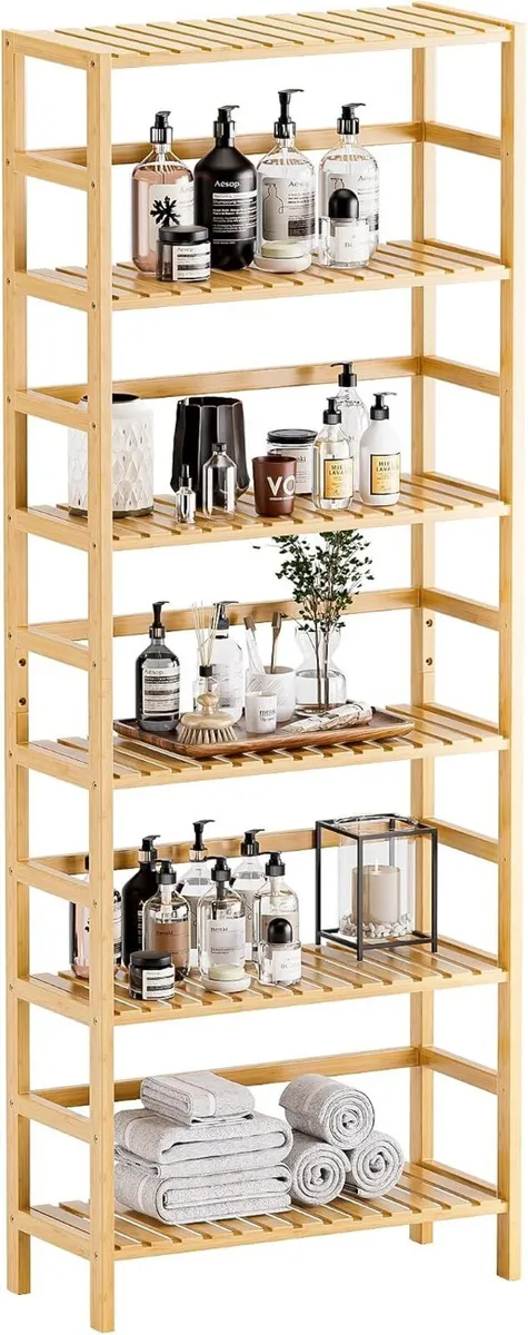 Bamboo Shelf 6-Tier Adjustable Tall Open Bookcase - Image 1