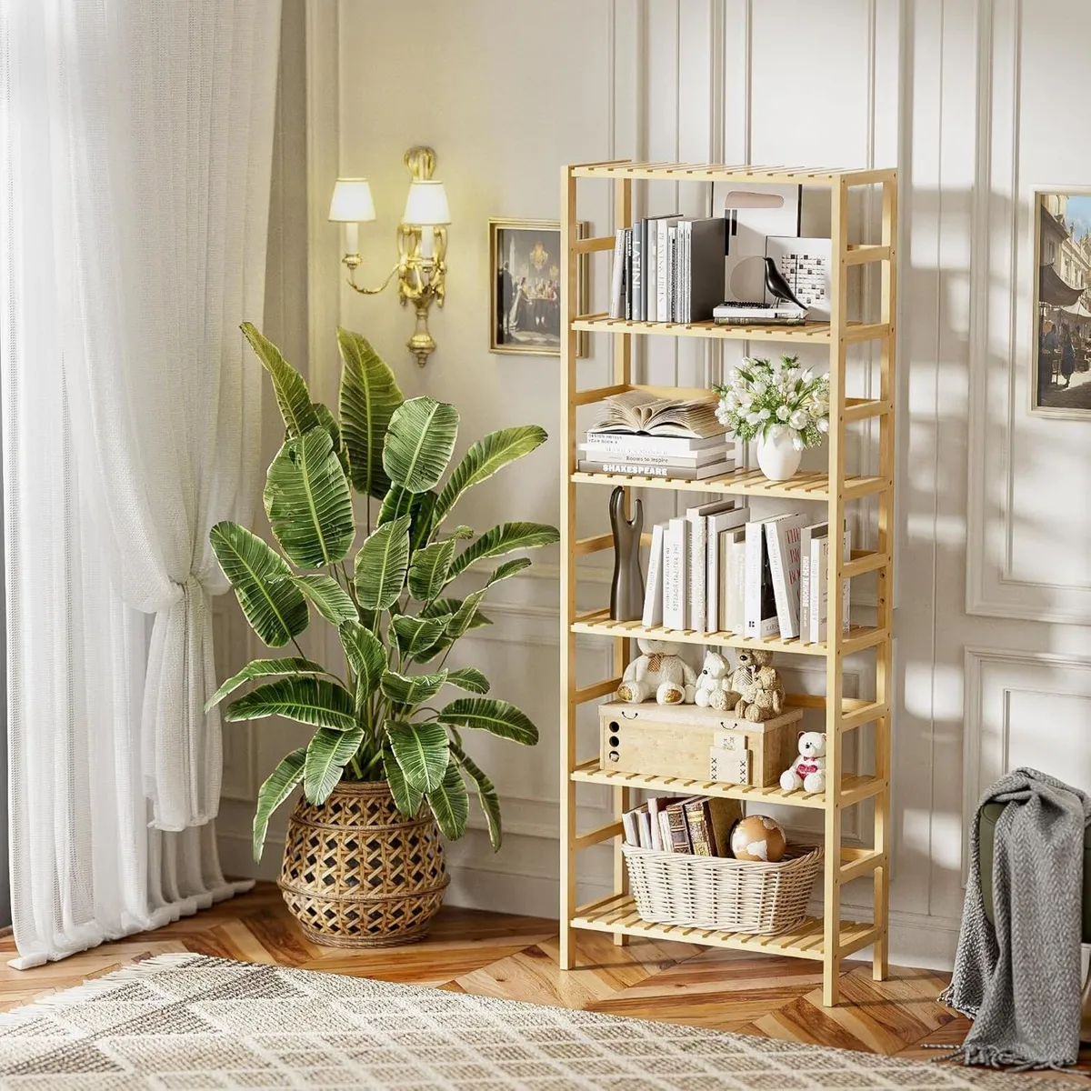 Bamboo Shelf 6-Tier Adjustable Tall Open Bookcase - Image 2