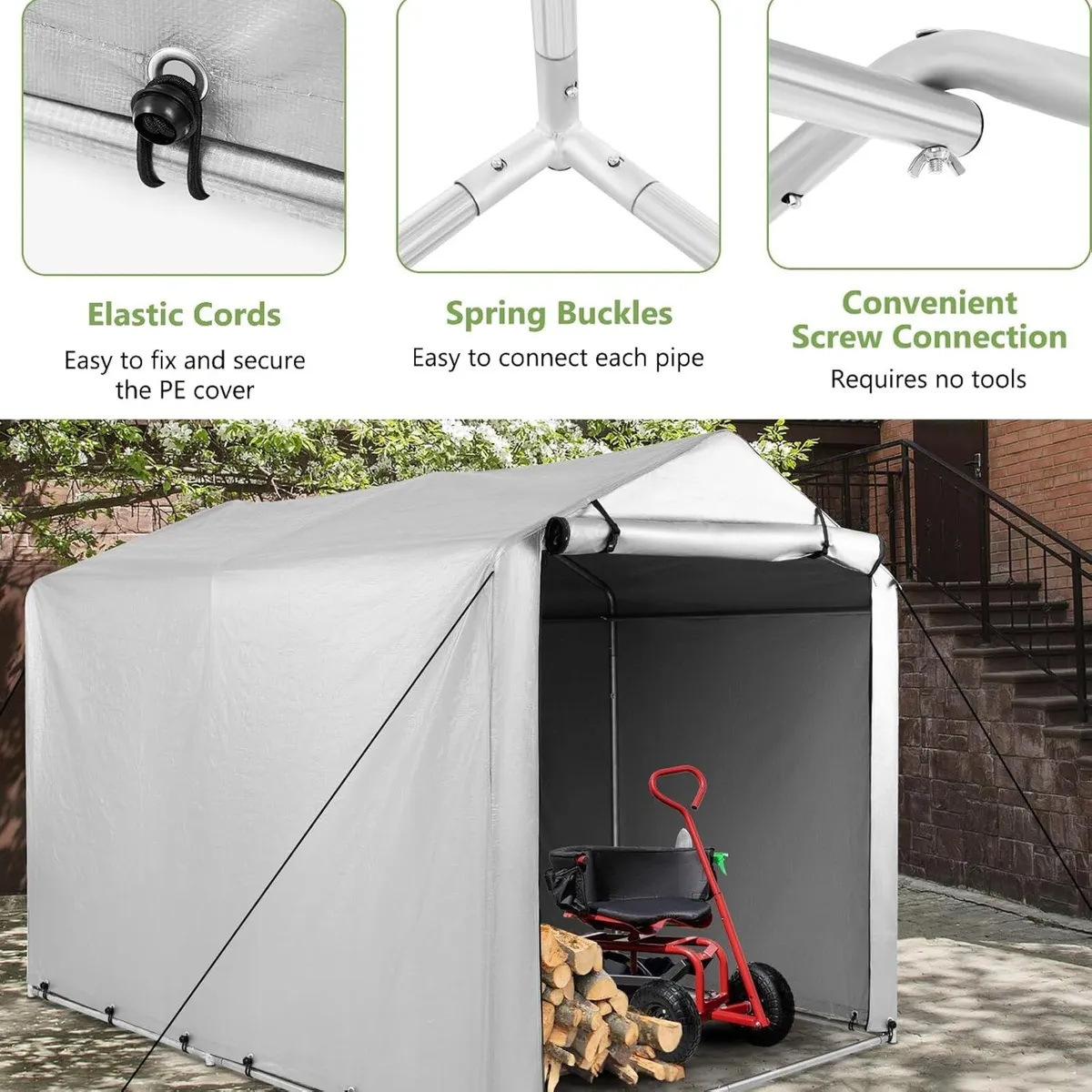 7x5.2FT Garden Storage Shed Waterproof Bike - Image 4