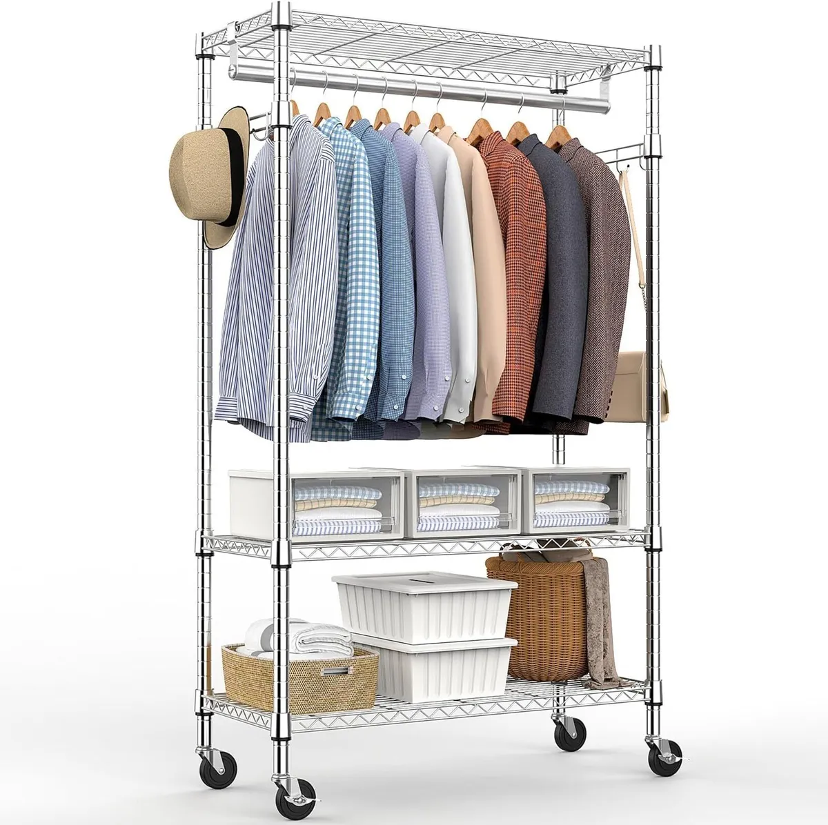 Heavy Duty Rolling Garment Rack 3 Tiers Adjustable - Image 1