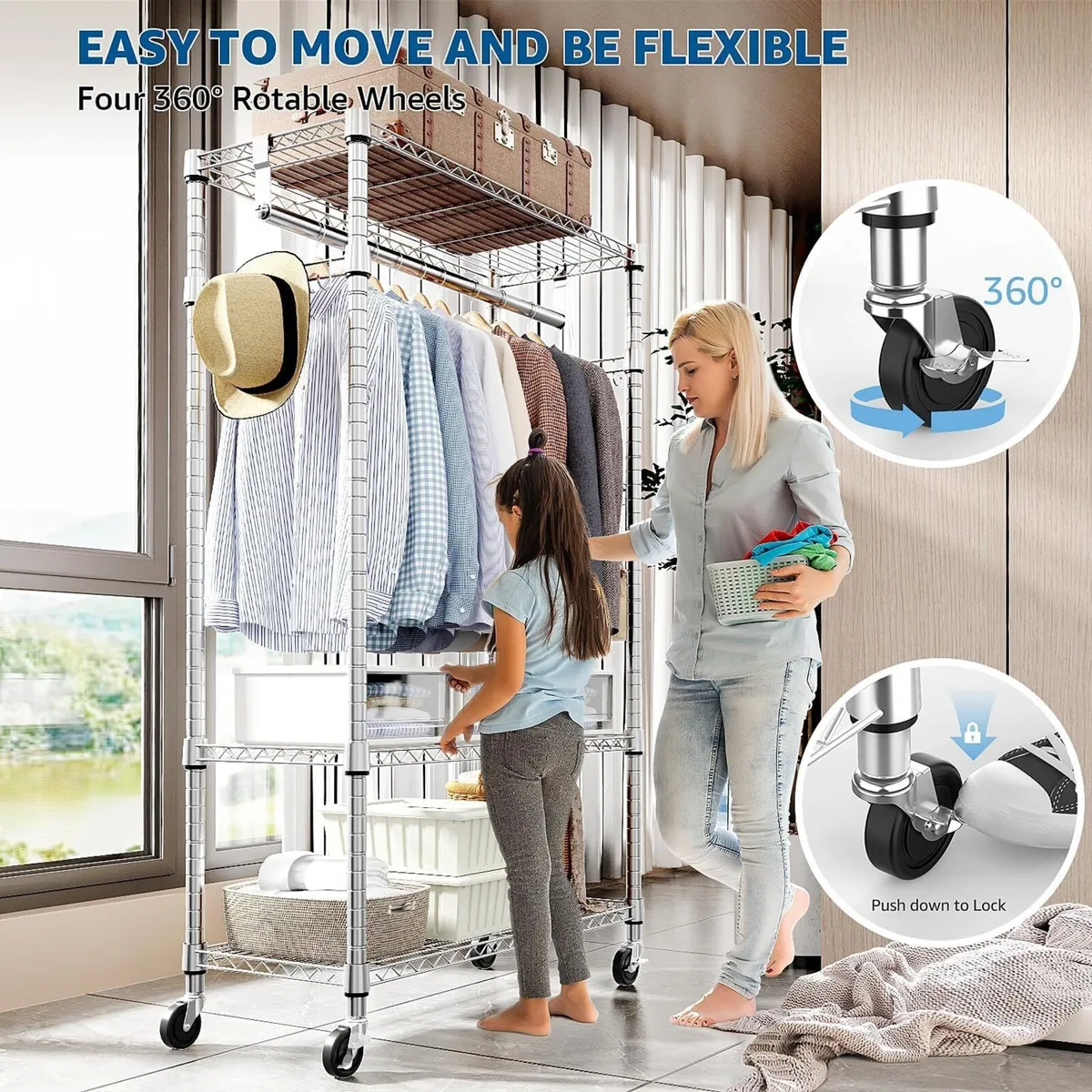 Heavy Duty Rolling Garment Rack 3 Tiers Adjustable - Image 2