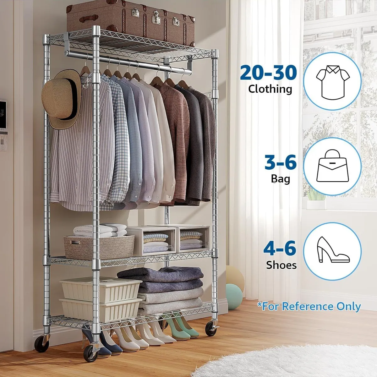 Heavy Duty Rolling Garment Rack 3 Tiers Adjustable - Image 4