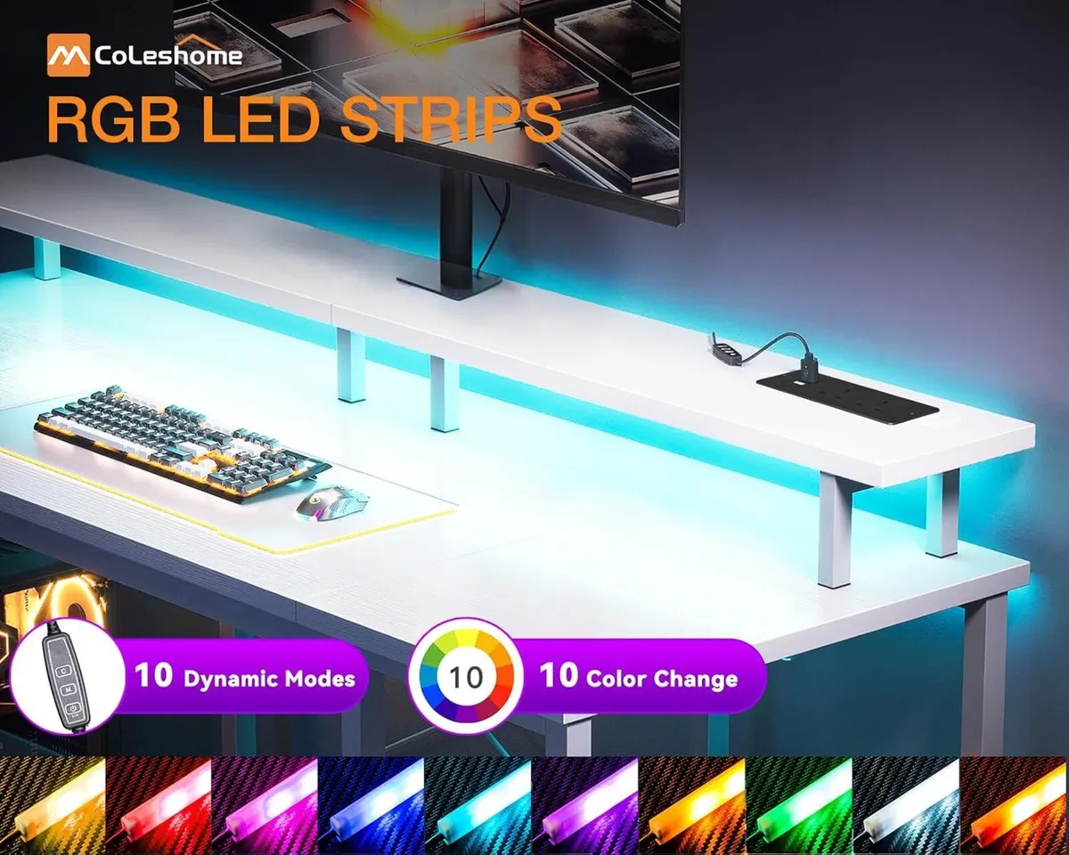Gaming Desk with LED Lights 120x50CM Carbon - Image 4