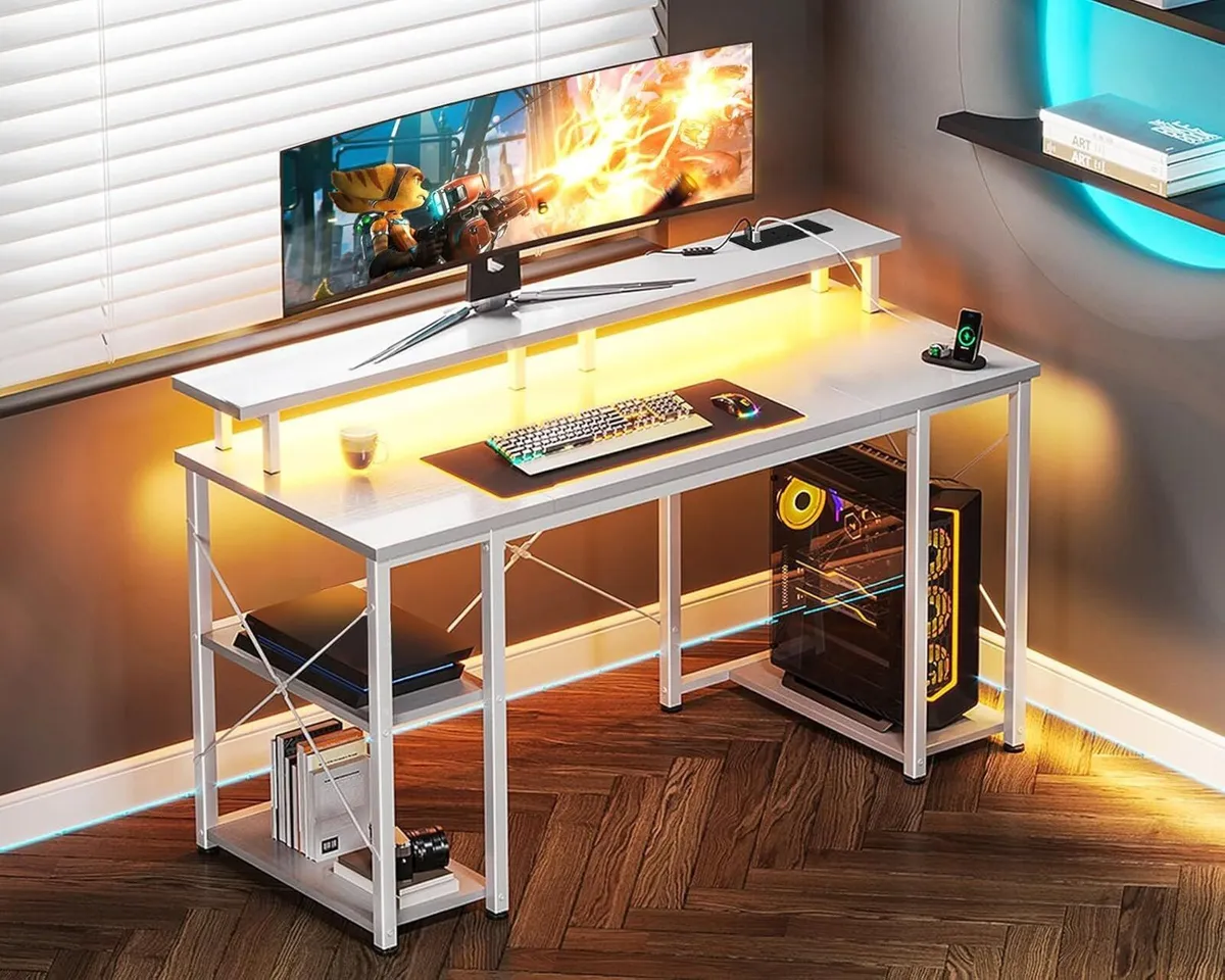 Gaming Desk with LED Lights 120x50CM Carbon - Image 2