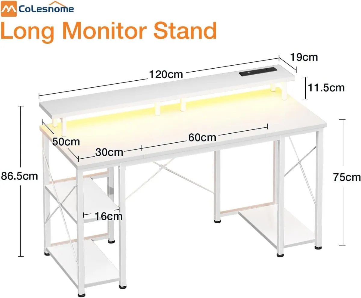 Gaming Desk with LED Lights 120x50CM Carbon - Image 3