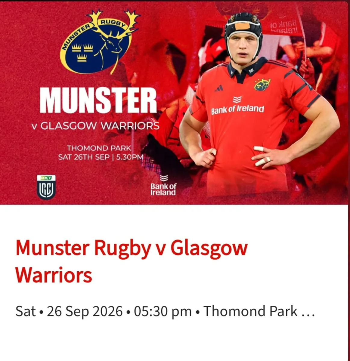 Munster Rugby Ticket - Image 1