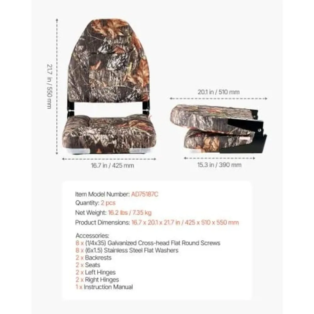 Boat Seat, High Backrest, Folding Fishing Boat Sea - Image 4