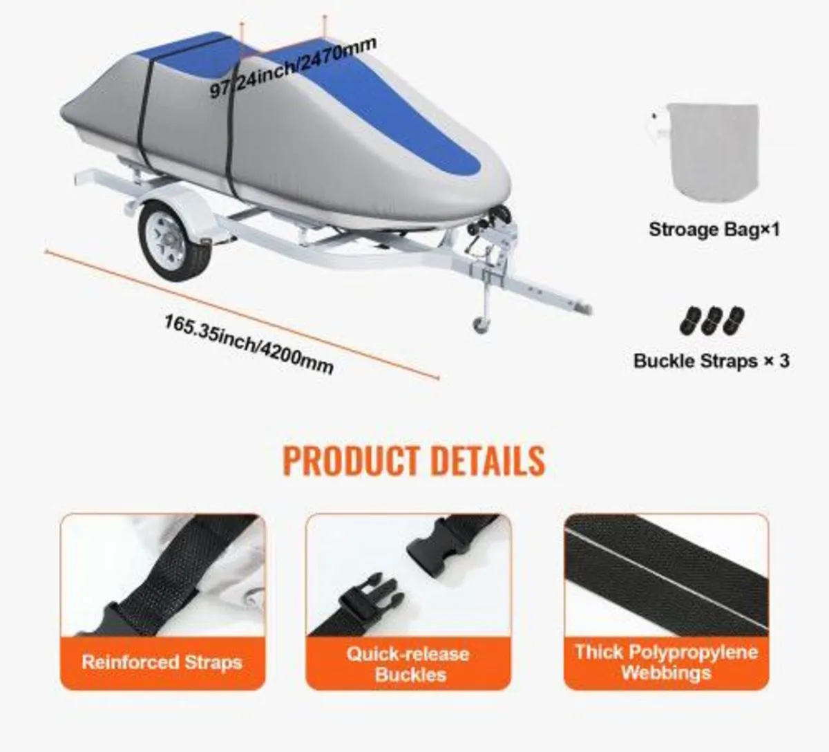 Jet Ski Cover, 3200-3420 mm Trailerable Waterproof - Image 4