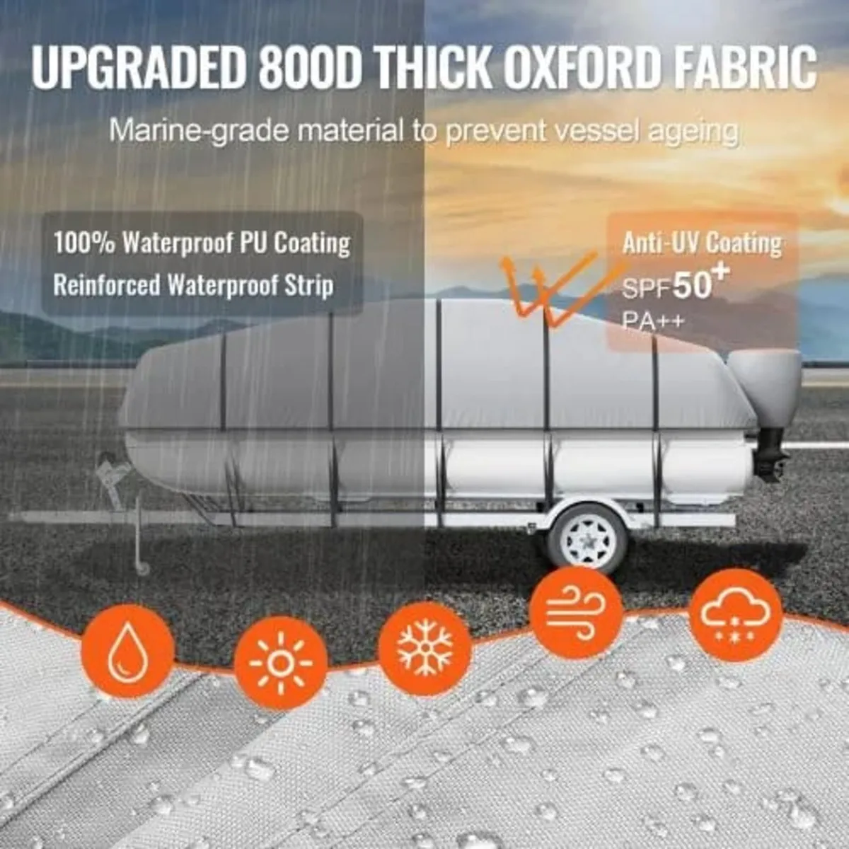 Pontoon Boat Cover, 19'-20' Waterproof Trailerable - Image 4