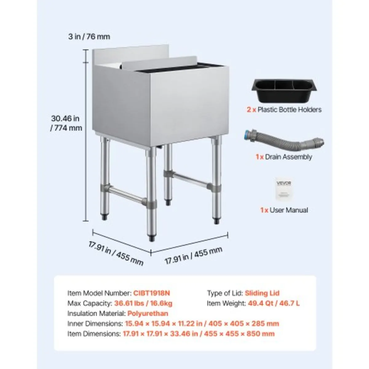 Commercial Ice Bin, 46.7 L Max Capacity, 455 x 455 - Image 3