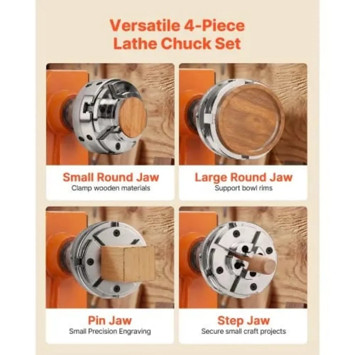 4 Inch Wood Lathe Chuck, 4-Jaw, Self-Centering Woo - Image 3