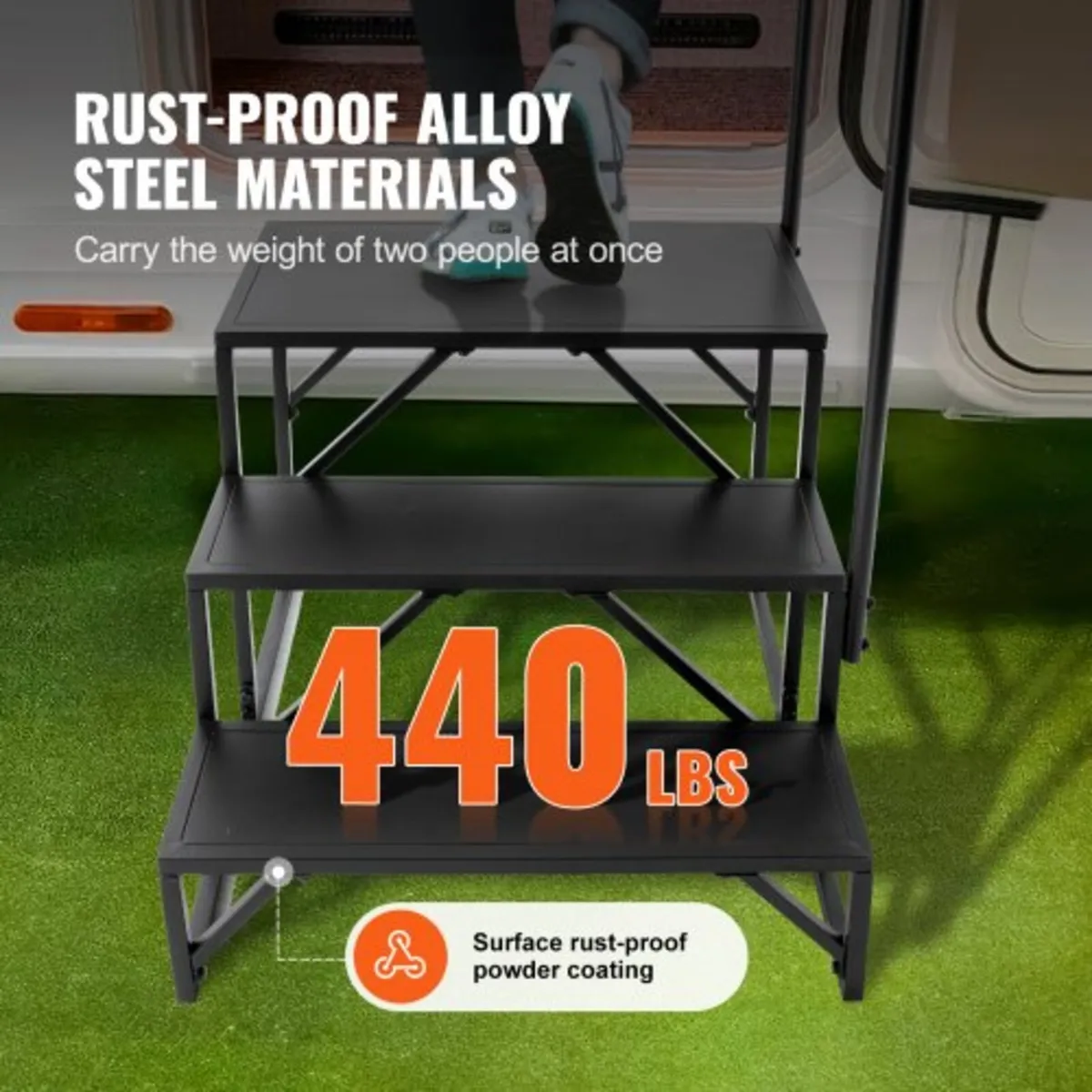 RV Steps, 3-Step RV Stairs, 440 LBS/199.6 kg Load - Image 3