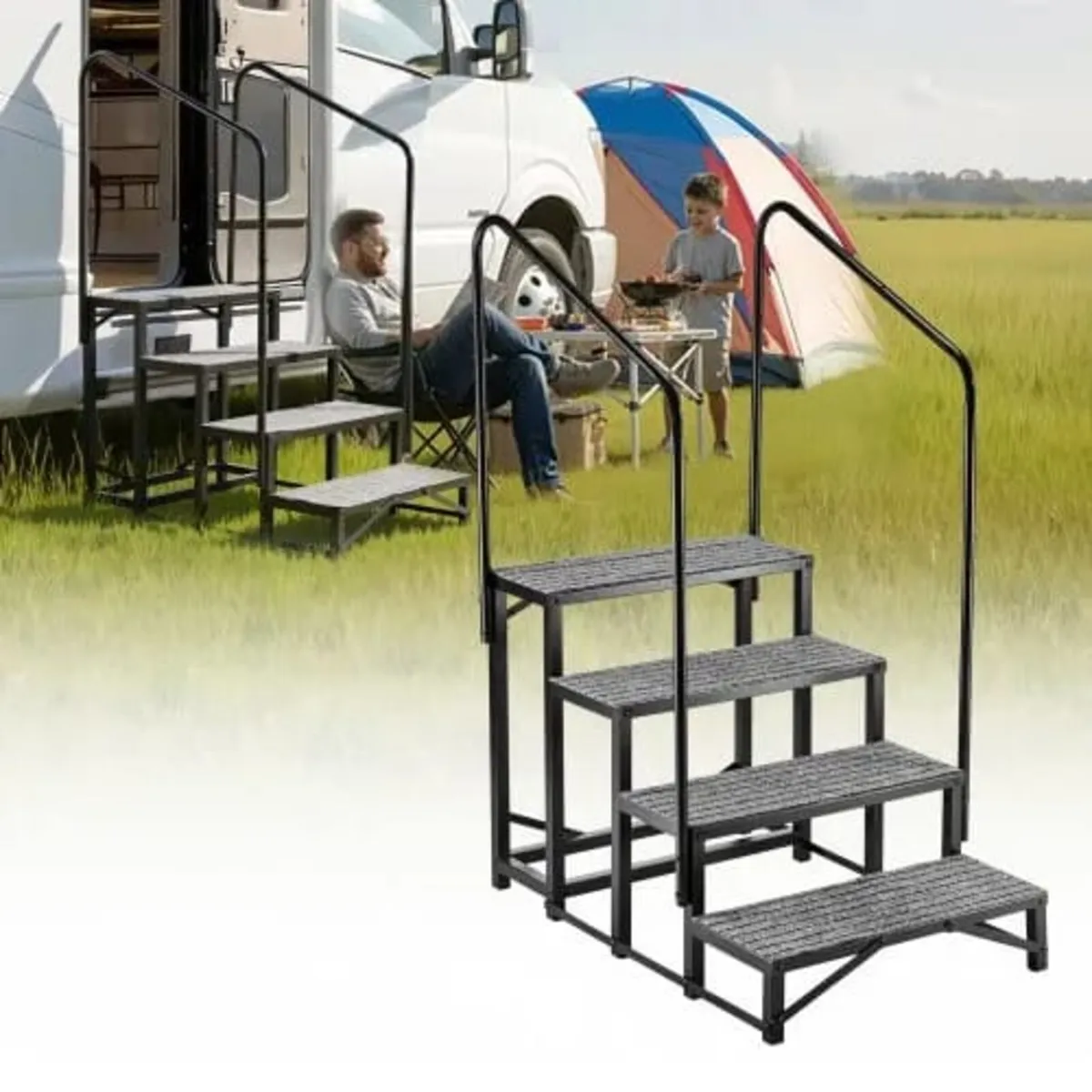 RV Steps with Dual Handrails, 4 Steps, 300 kg Load - Image 1