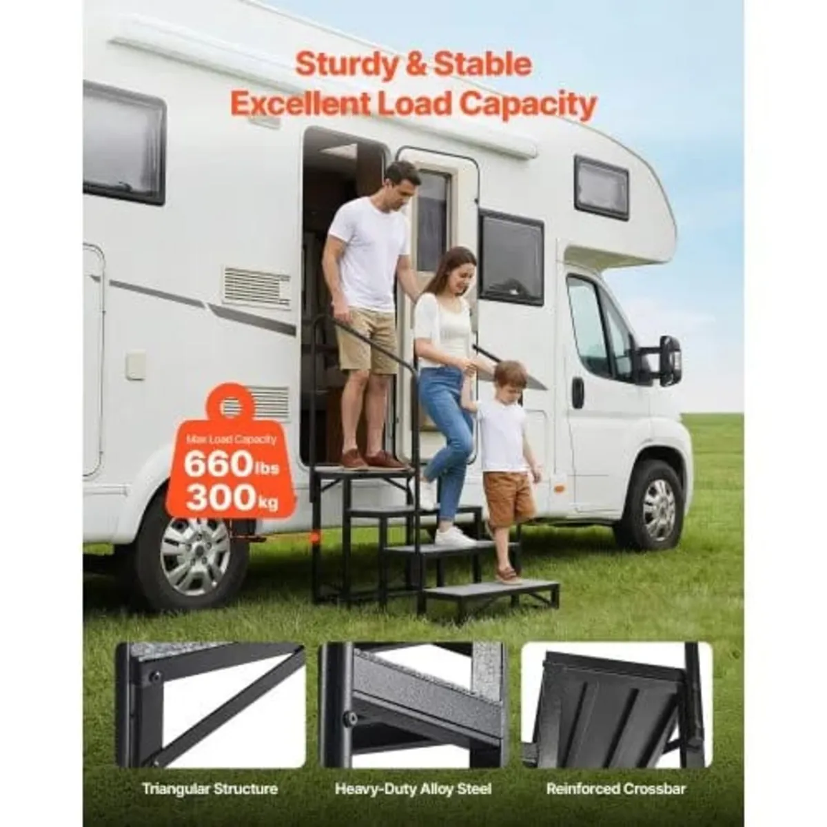 RV Steps with Dual Handrails, 4 Steps, 300 kg Load - Image 2