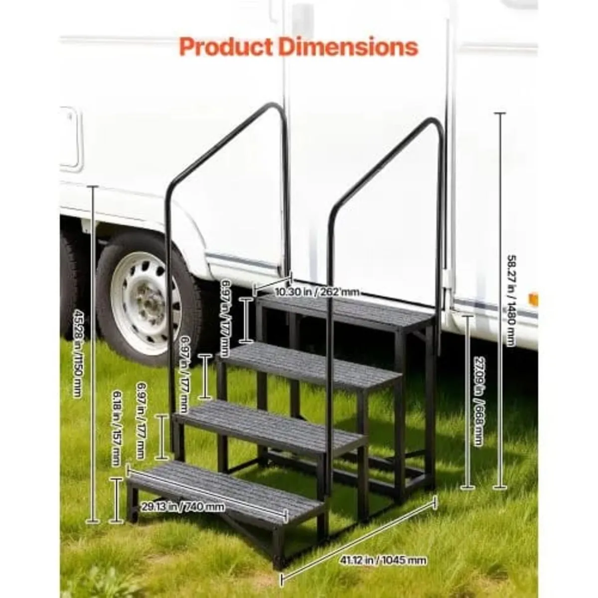 RV Steps with Dual Handrails, 4 Steps, 300 kg Load - Image 3