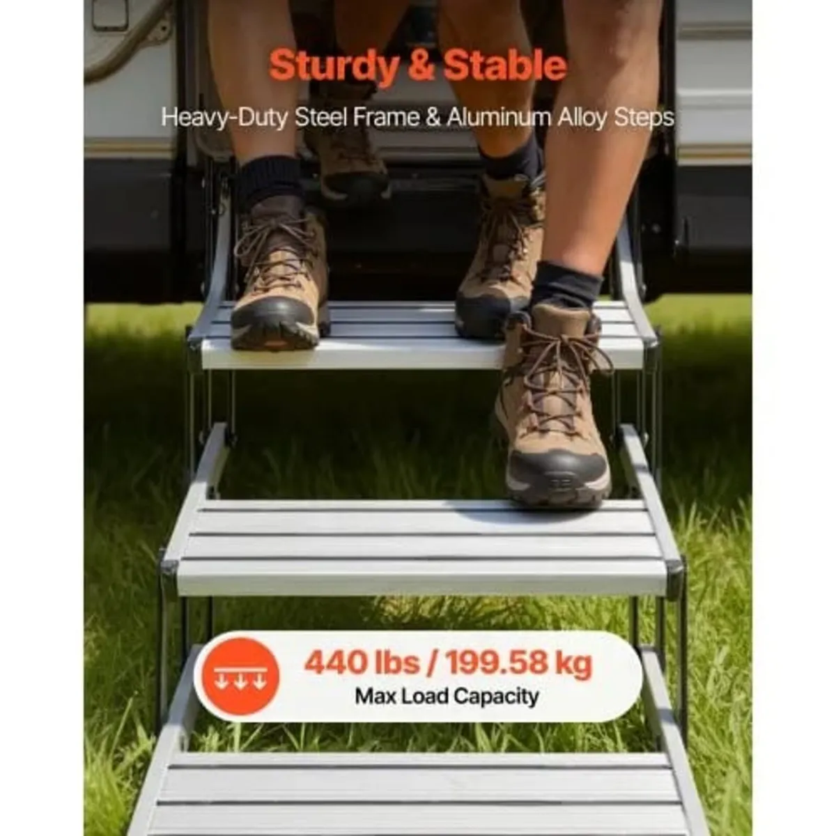 RV Steps, 3-Step, 200 kg Load Capacity, Manual Ret - Image 2