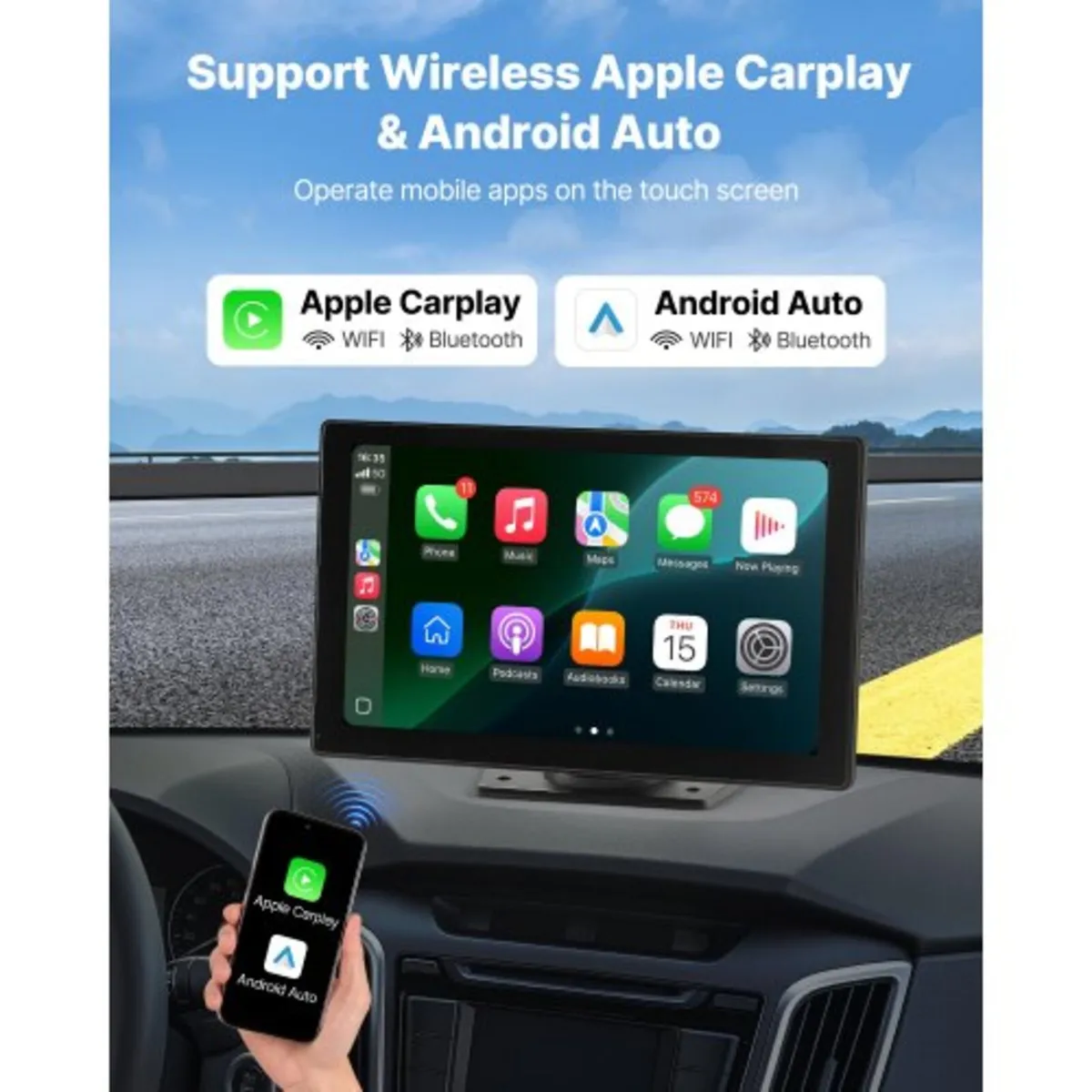 Wireless Car Stereo, 254 mm HD Portable Radio Touc - Image 2