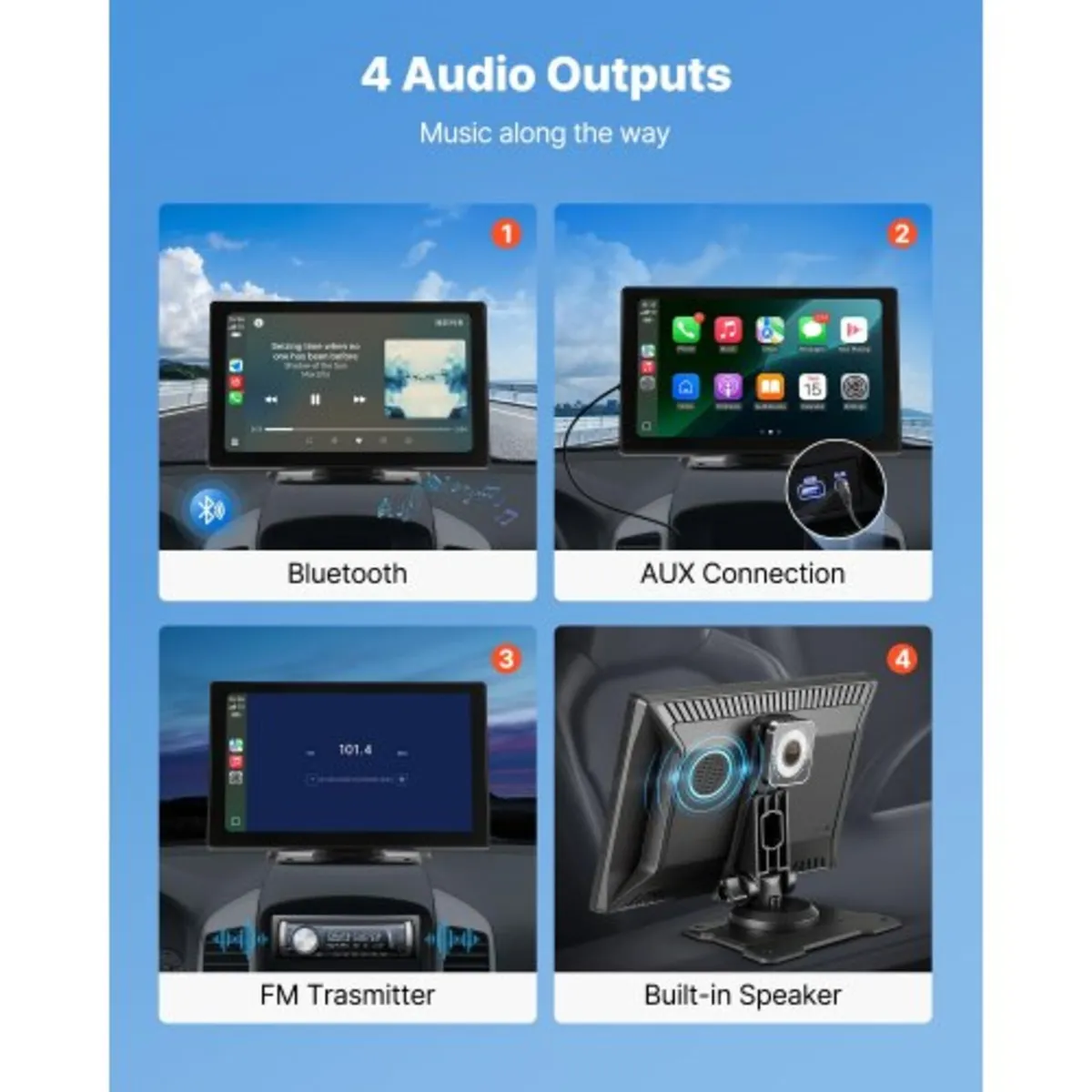 Wireless Car Stereo, 254 mm HD Portable Radio Touc - Image 4