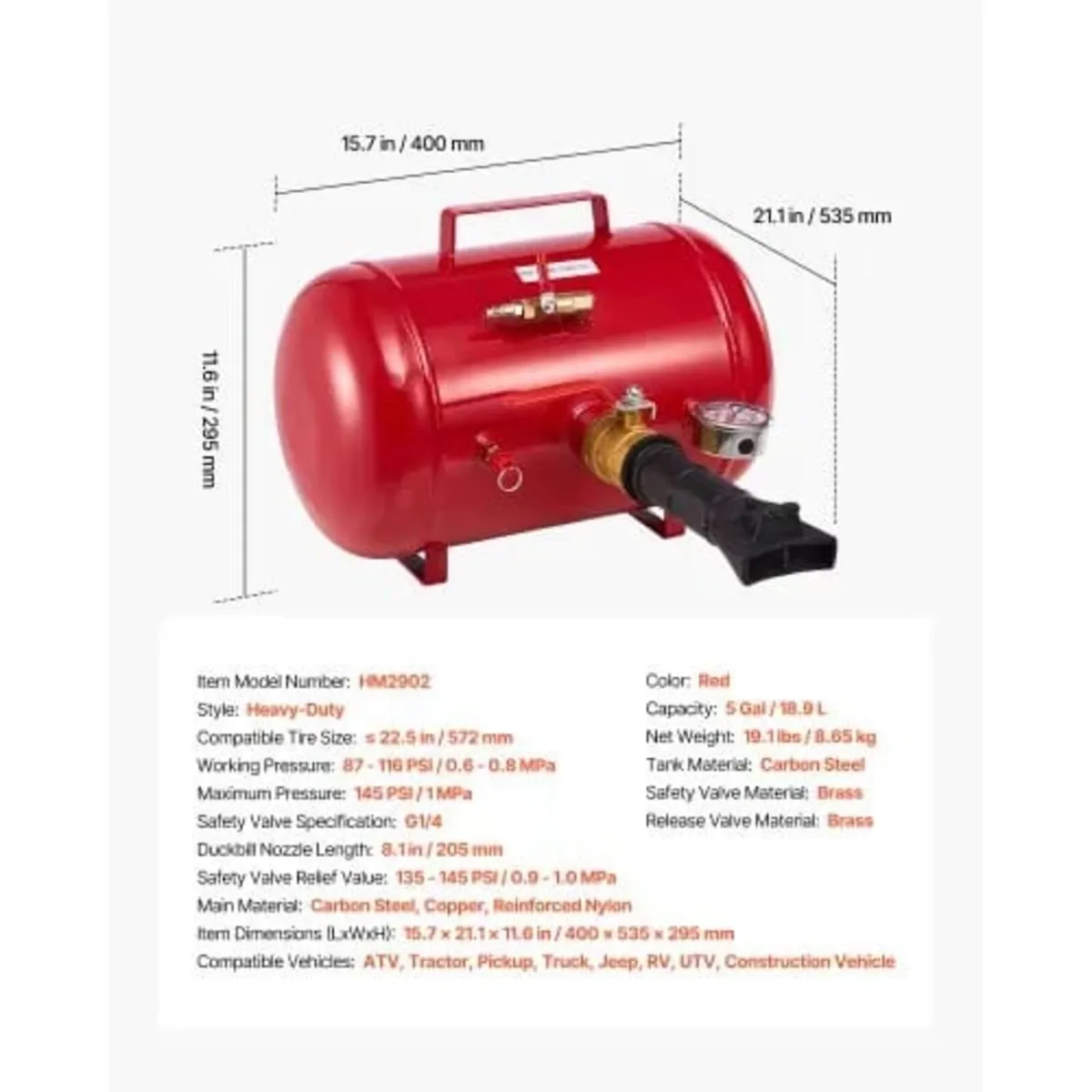 Air Tire Bead Seater, 5 Gal / 18.9 L, Heavy Duty T - Image 2